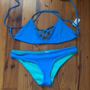 L SPACE medium reversible green/blue bikini